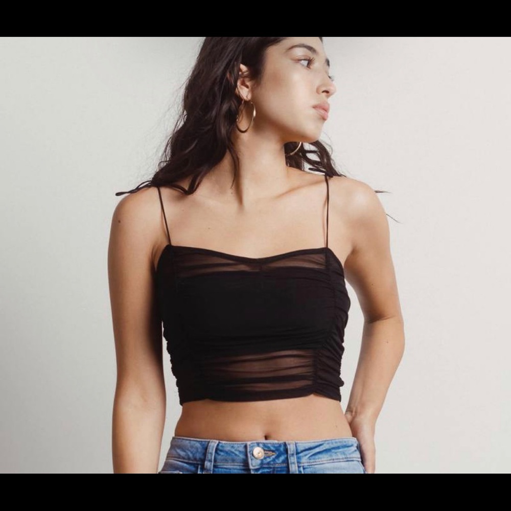 Tobi Tough Love Ruched Mesh Top